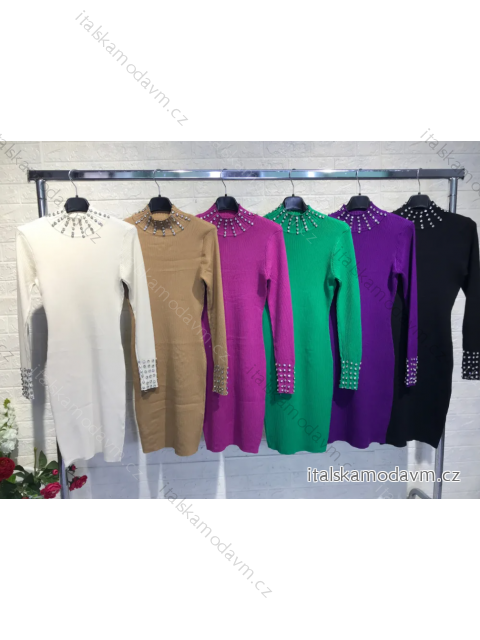 Šaty elegantné úpletové dlhý rukáv dámske (S/M ONE SIZE) TALIANSKA MÓDA IMPGM239167