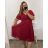 Šaty společenské elegantní šifonové krátký rukáv dámské nadrozměr (XL/2XL ONE SIZE) ITALSKÁ MÓDA IMM22ZO9013/DR VÍNOVÁ