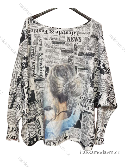 Svetr oversize dlouhý rukáv tenký s potiskem dámský (M/L ONE SIZE) ITALSKá MóDA IMB23GIRL-5