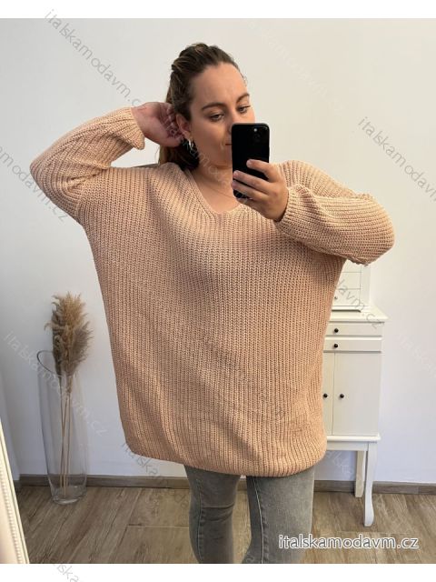 Sveter pletený oversize dlhý rukáv dámsky nadrozmer (2XL/3XL/4XL/5XL ONE SIZE) TALIANSKA MÓDA IMD23755