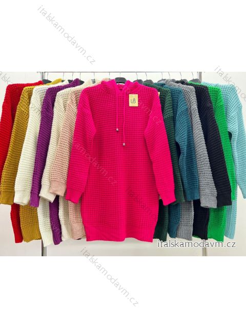 Šaty pletené s kapucí dlouhý rukáv dámské nadrozměr (XL/2XL/3XL ONE SIZE) ITALSKÁ MÓDA IM423694