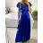 Šaty dlouhé společenské krátký rukáv dámské (S/M ONE SIZE) ITALSKá MODA IM323125/DU S/M královská modrá
