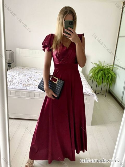 Šaty dlhé spoločenské krátky rukáv dámske (S/M ONE SIZE) TALIANSKA MODA IM323125/DU S/M vínová