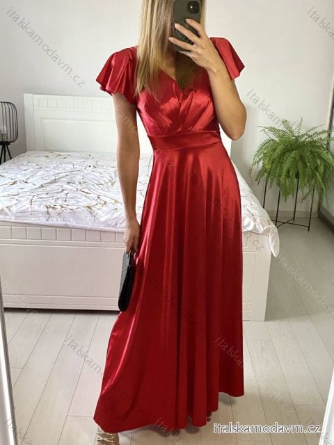 Šaty dlhé spoločenské krátky rukáv dámske (S/M ONE SIZE) TALIANSKA MODA IM323125/DU S/M červená