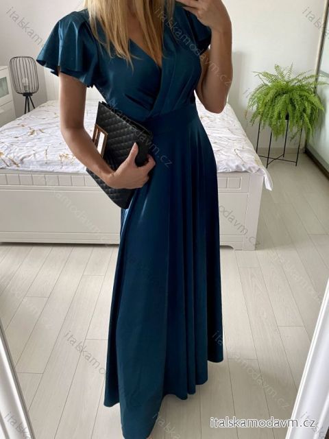 Šaty dlouhé společenské krátký rukáv dámské (S/M ONE SIZE) ITALSKá MODA IM323125/DU S/M smaragdová