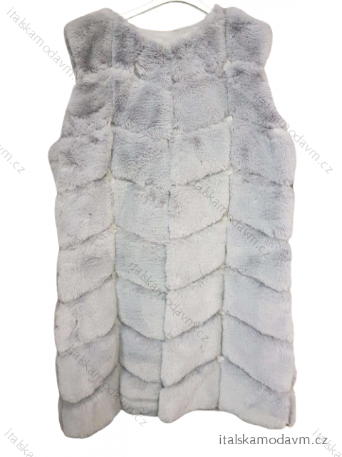 Vesta kožíšek nadrozměr dlouhá dámská 8 vln (3XL, 4XL) ITALSKÁ MÓDA ORC232188-1-B/DU šedá 3XL
