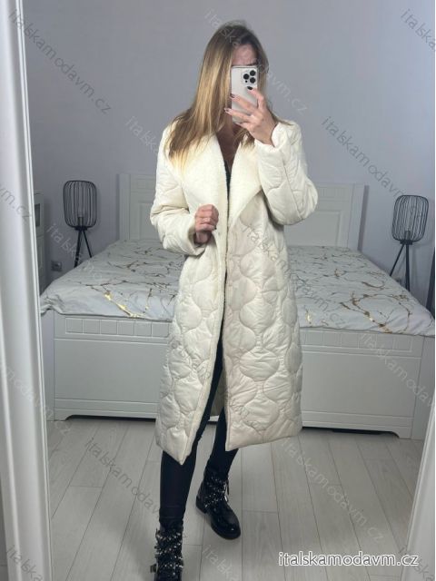 Kabát zimní s beránkem dlouhý rukáv dámský (S/M/L ONE SIZE) ITALSKÁ MÓDA IMD23010/DU M/L smetanová