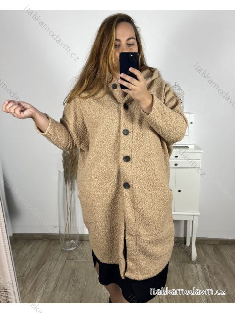 Kabát s kapucí teplý dámsky nadrozměr (4XL/5XL ONE SIZE) Talianska móda IM823BELLA/DU 4XL / 5XL béžová