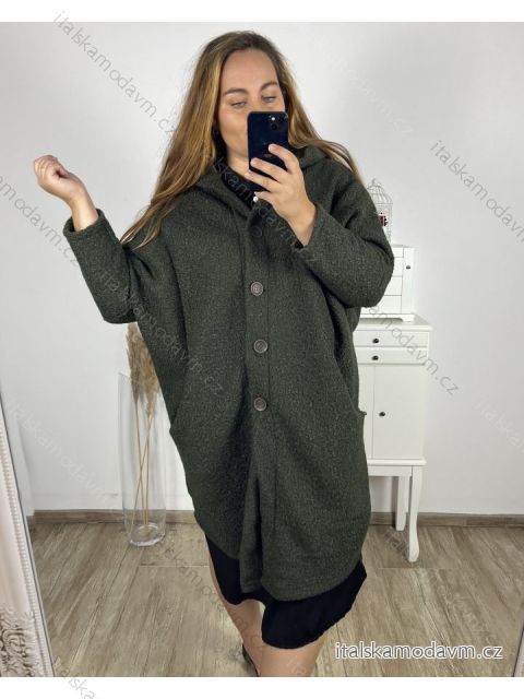 Kabát s kapucí teplý dámsky nadrozměr (4XL/5XL ONE SIZE) Talianska móda IM823BELLA/DU 4XL / 5XL khaki