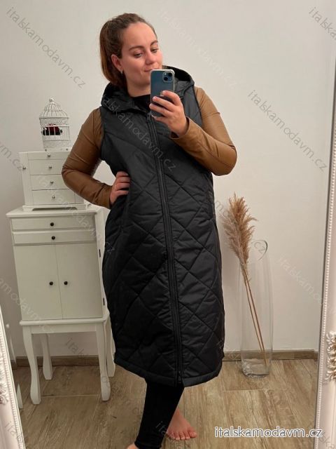 Vesta dlhá s kapucňou bez rukávov dámska (L/XL ONE SIZE) TALIANSKA MÓDA IMD23711/DU