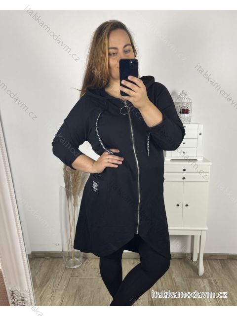 Mikina dlouhá oversize na zips s kapucňou dlhý rukáv dámska nadrozmer (2XL/3XL/4XL ONE SIZE) TALIANSKA MÓDA IM423574/DU 2XL/3XL čierna