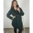 Podzimní kabát s kapucí knoflíky dlouhý rukáv dámský nadrozměr (2XL/3XLONE SIZE) ITALSKÁ MODA IM423MEREDIT/DU 2XL/3XL smaragdová