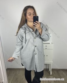 Podzimní kabát s kapucí knoflíky dlhý rukáv dámsky nadrozměr (2XL/3XL ONE SIZE) TALIANSKA MODA IM423MEREDIT