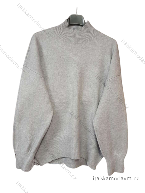 Svetr oversize s rolákem dlouhý rukáv dámské (M/L ONE SIZE) FRANCOUZSKÁ MÓDA FMWT23DT55559/DU šedá M/L
