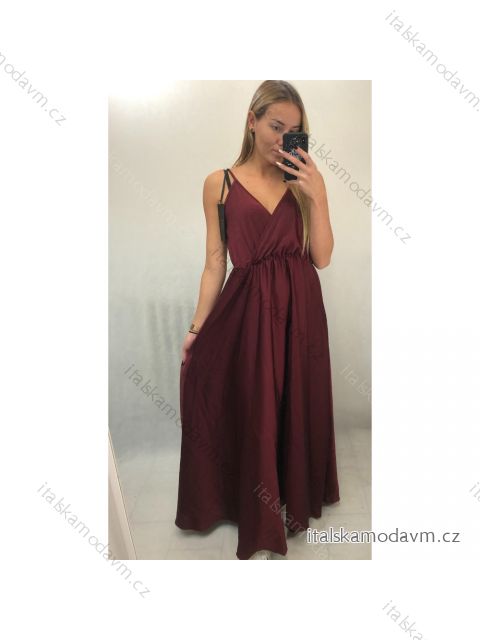 Šaty dlhé letné saténové na ramienka dámske (S/M ONE SIZE) TALIANSKA MÓDA IMM22360 -   vínová
,   S/M