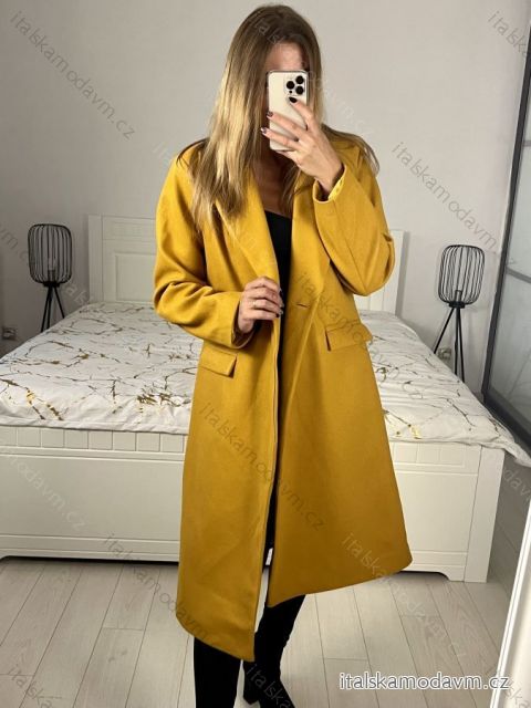 Kabát flaušový dlhý dámsky (S-XL) TALIANSKA MÓDA IMD22901-1/DU   hořčicová   L