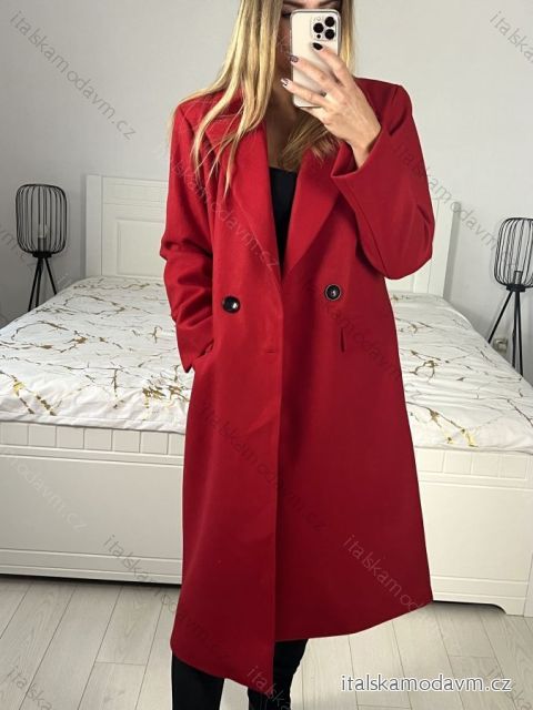Kabát flaušový dlhý dámsky (S-XL) TALIANSKA MÓDA IMD22901-2/DU   červená   S