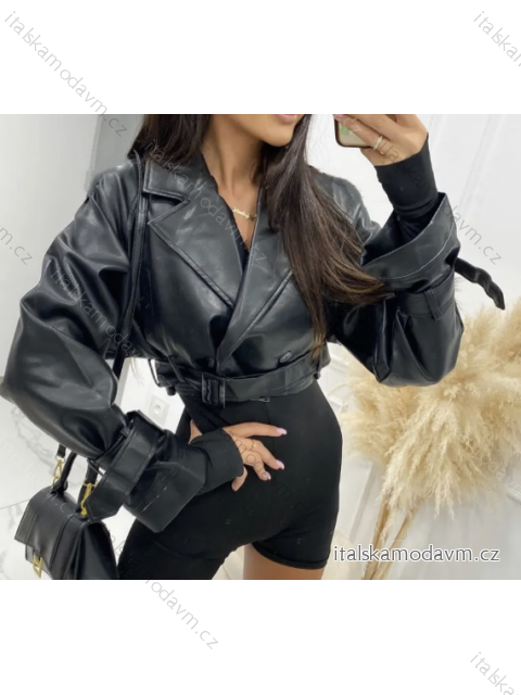 Bunda koženková dlouhý rukáv dámská (S/M ONE SIZE) ITALSKÁ MÓDA IMPBB234475Z