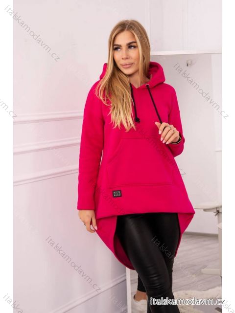 Dlhá vystužená mikina s fuchsiovou kapucňou