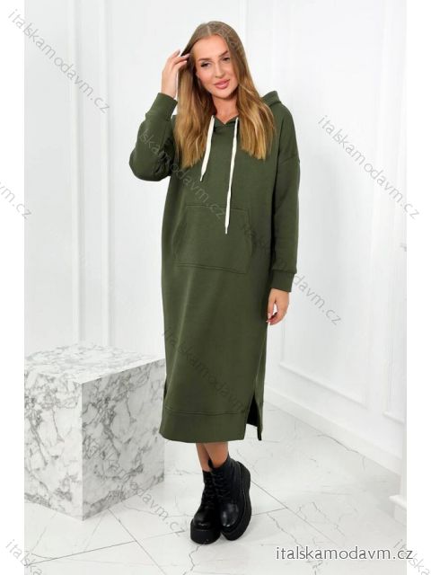 Dlhé zateplené šaty s kapucňou, khaki