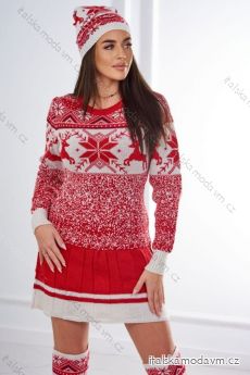 Vianočný set 1003 sveter + čiapka + červené podkolienky