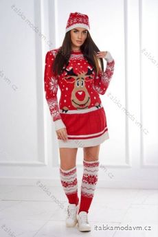 Vianočný set 1006 sveter + čiapka + červené podkolienky
