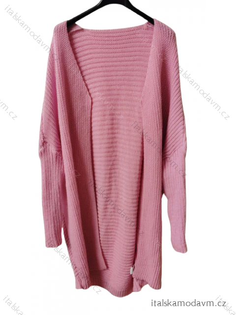 Cardigan pletený dámský nadrozměr (S/M/L/XL/2XL ONE SIZE) ITALSKÁ MÓDA IMD23568/DU růžová XL/2XL
