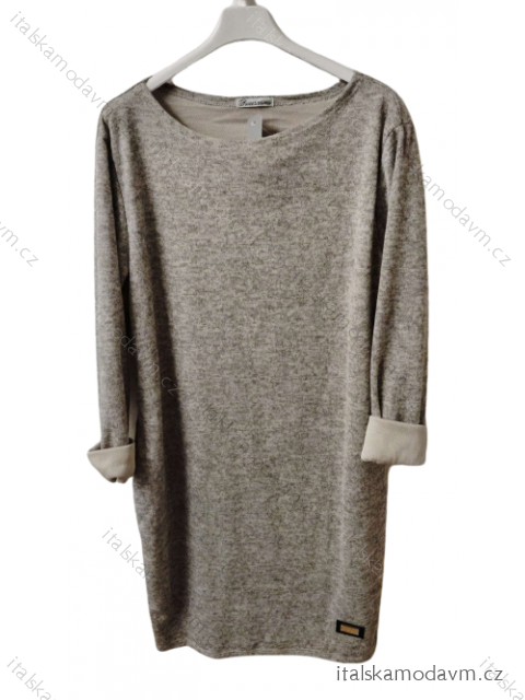 Šaty klasik teplé dlouhý rukáv dámské (L/XL ONE SIZE) ITALSKÁ MÓDA IMD23791 béžová L/XL