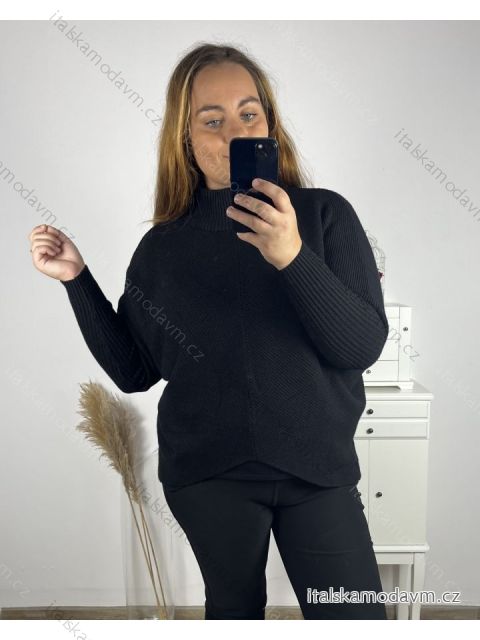Sveter s dlouhými rukávy dámsky nadrozměr  (4XL/5XL ONE SIZE) TALIANSKÁ MÓDA  IMS23LEXI/DU 4XL / 5XL čierna