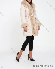 Kabát zimný s kožúškom dlhý rukáv dámsky (S/M ONE SIZE) TALIANSKA MÓDA IMPMD23005YX