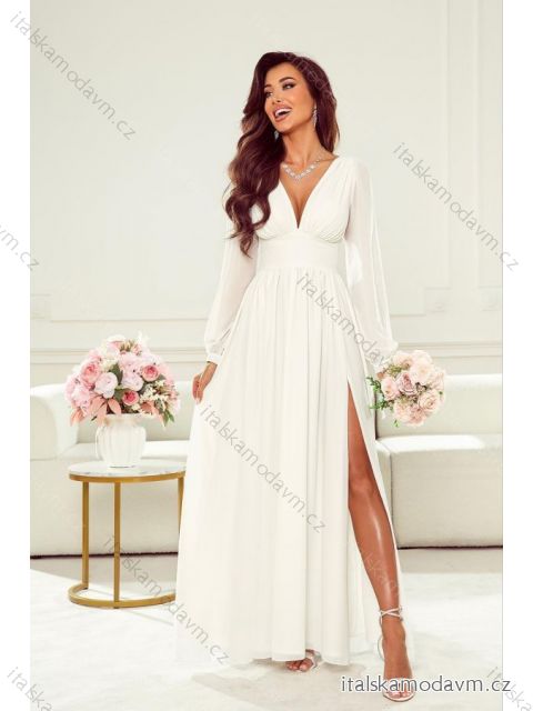 Šaty dlhé spoločenské svadobné dlhý rukáv dámske nadrozmer (34-46) POLSKÁ MÓDA PMLWD23SOFIA