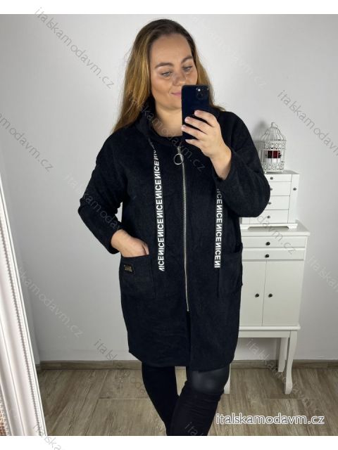 Kabátek s kapucí na zip dlhý rukáv dámsky nadrozměr (3XL/4XL ONE SIZE) TALIANSKA MODA IM423MENDDA