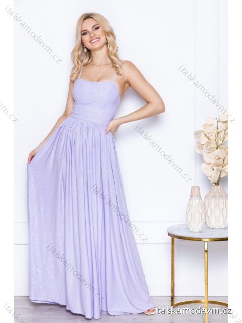 Šaty dlhé spoločenské trblietavé s flitrami na ramienka dámske (34-38) POLSKÁ MÓDA PMLWD23AMELIA5 svetlo fialová 34