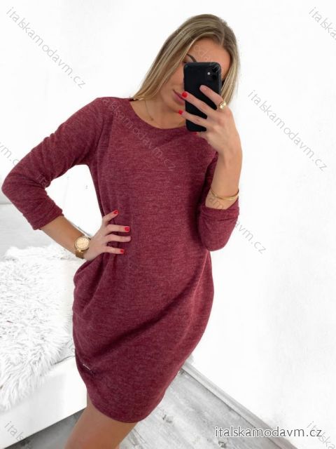 Šaty klasik teplé dlouhý rukáv dámské (S/M ONE SIZE) ITALSKÁ MÓDA IMD231079
