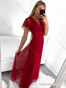 Šaty spoločenské elegantný krátky rukáv dámske (L/XL ONE SIZE) TALIANSKA MÓDA IMS233589XL/DU