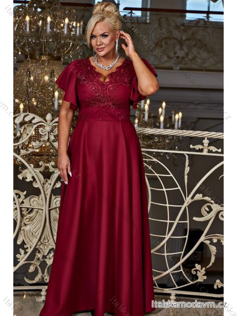 Šaty dlouhé elegantní společenské krátký rukáv dámské nadrozměr (38-54) POLSKÁ MÓDA PMLBF23LAURA1 vínová 42