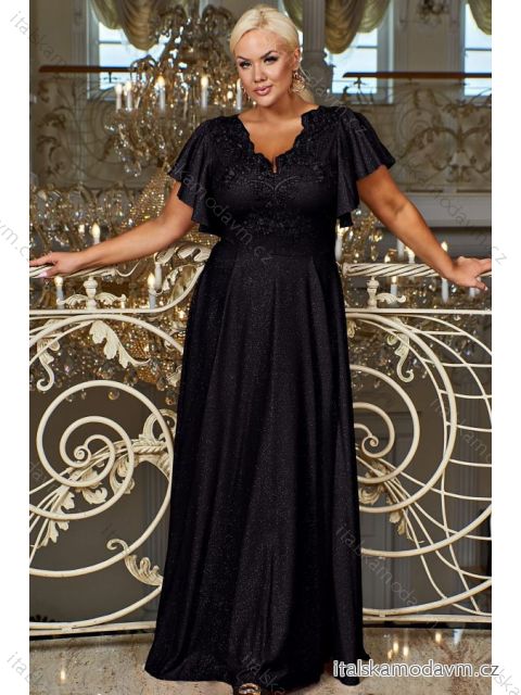 Šaty dlhé elegantné spoločenské trblietavé s flitrami krátky rukáv dámske nadrozmer (44-54) POLSKÁ MÓDA PMLBF23LAURA13 Čierna 54