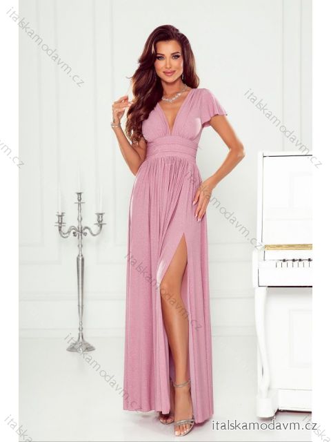 Šaty dlhé spoločenské trblietavé s flitrami krátky rukáv dámske nadrozmer (34-48) POLSKÁ MÓDA PMLWD23GABRIELA12 ružová 44