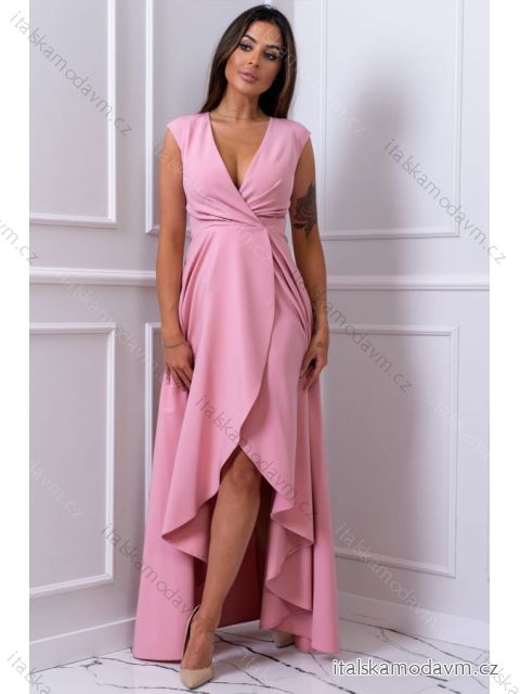 Šaty dlouhé elegantní společenské bez rukávu dámské nadrozměr (42-52) POLSKÁ MÓDA PMLBF23GRACIA12 růžová 52