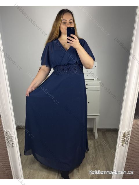 Šaty dlhé elegantné spoločenské krátky rukáv dámske nadrozmer (L/XL/2XL ONE SIZE) TALIANSKA MóDA IM423BRENDA/DR L/XL tmavo modrá