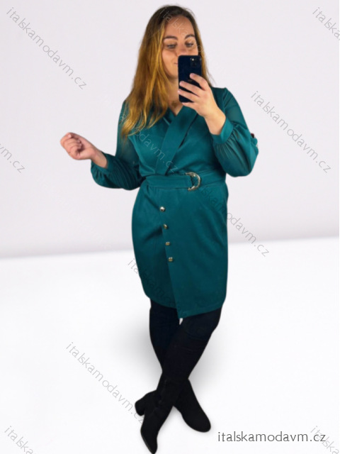 Šaty elegantný dlhý rukáv dámske (40,42,44,46,48) POLSKÁ MÓDA PMWHB23008-1/DU