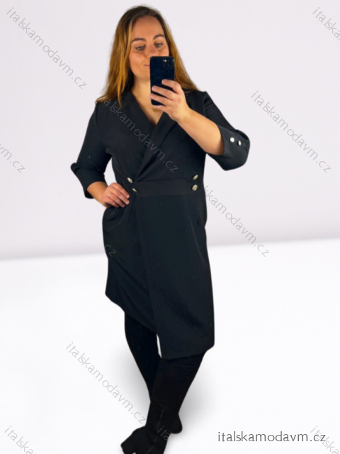 Šaty elegantný dlhý rukáv dámske (42,44,46,48,50) POLSKÁ MÓDA PMWHB23003/DU