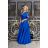 Šaty dlhé elegantné spoločenské 3/4 dlhý rukáv dámske nadrozmer (38-54) POLSKÁ MÓDA PMLBF23CRYSTAL18 kráľovská modrá 52