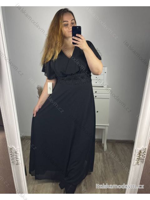 Šaty dlhé elegantné spoločenské krátky rukáv dámske nadrozmer (L/XL/2XL ONE SIZE) TALIANSKA MóDA IM423BRENDA