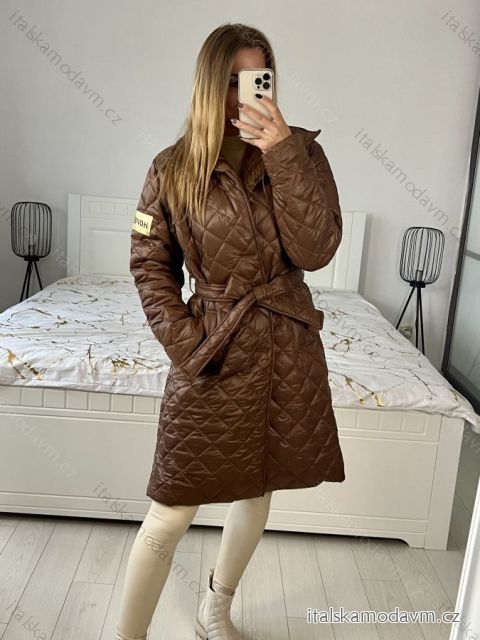 Kabát šusťákový dlouhý rukáv dámský (S/M/L ONE SIZE) ITALSKÁ MÓDA IMC23471/DU M/L tmavě hnědá