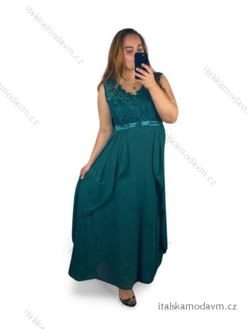 Šaty dlhé spoločenské dámske nadrozmer (XL/2XL ONE SIZE) TALIANSKA MÓDA IMM23LEILA/DR XL/2XL smaragdová