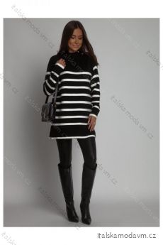 Šaty sveter pletené s rolákom dlhý rukáv dámske prúžok (S/M ONE SIZE) POLSKÁ MÓDA IMLAZ2355570