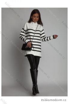 Šaty sveter pletené s rolákom dlhý rukáv dámske prúžok (S/M ONE SIZE) POLSKÁ MÓDA IMLAZ2355570-2