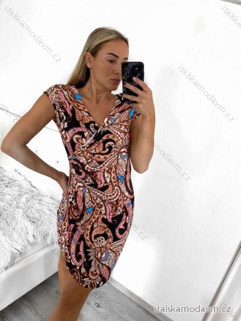Šaty letné icecool krátky rukáv dámske (S/M ONE SIZE) TALIANSKA MÓDA IMM23M177-10/DUR S/M hnedá