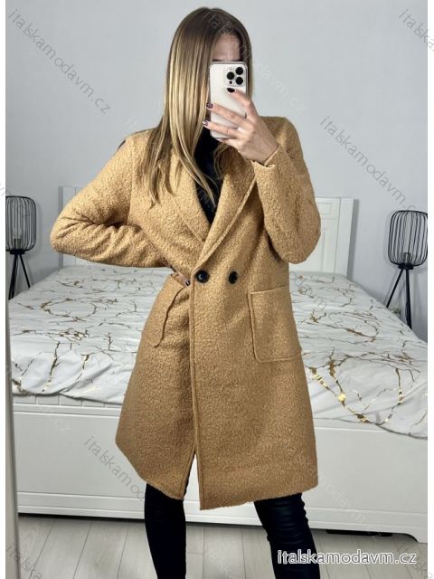 Kabát flaušový beránek dlouhý rukáv dámský (S/M ONE SIZE) ITALSKÁ MÓDA IMWGB233890/DU S/M béžová